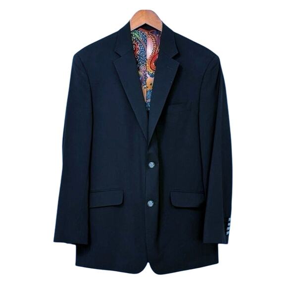 Robert Graham Men's Wool Blazer Sport Coat Navy with CPaisley Lining EUC Size 40 - Picture 1 of 7